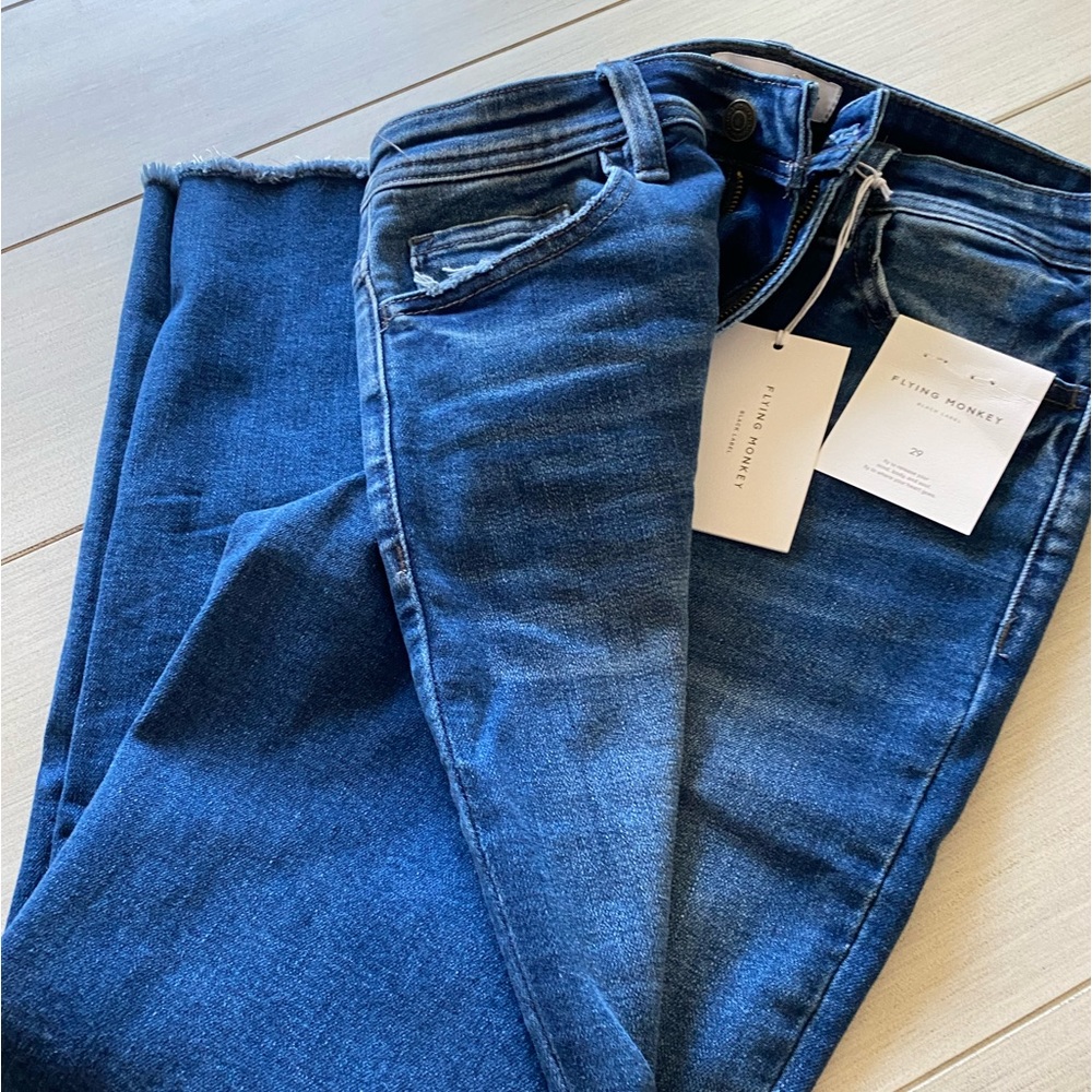 Flying Monkey Tatum High Rise Stretch Frayed Straight Jeans - Size 29
